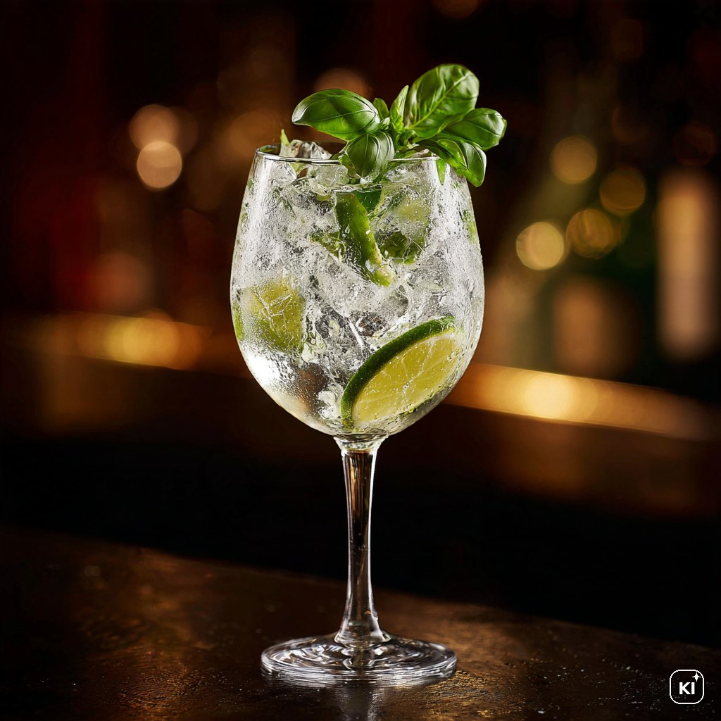 Basilikum Gin Tonic Cocktail Rezept